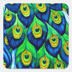 Peacock Feathers Design Quadratischer Aufkleber