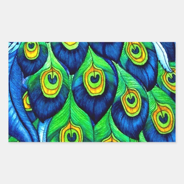 Peacock Feathers Design Rechteckiger Aufkleber (Vorderseite)