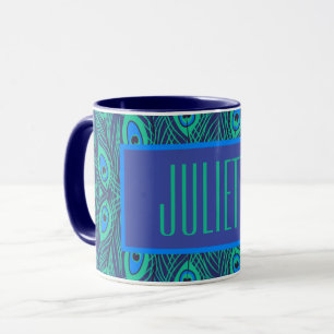 PEACOCK-FEATHERS, DIE IN BLAUEN GRÜN ENTWICKELT SI TASSE