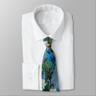 Peacock Feathers & Emerald Green Metallic Silk Krawatte