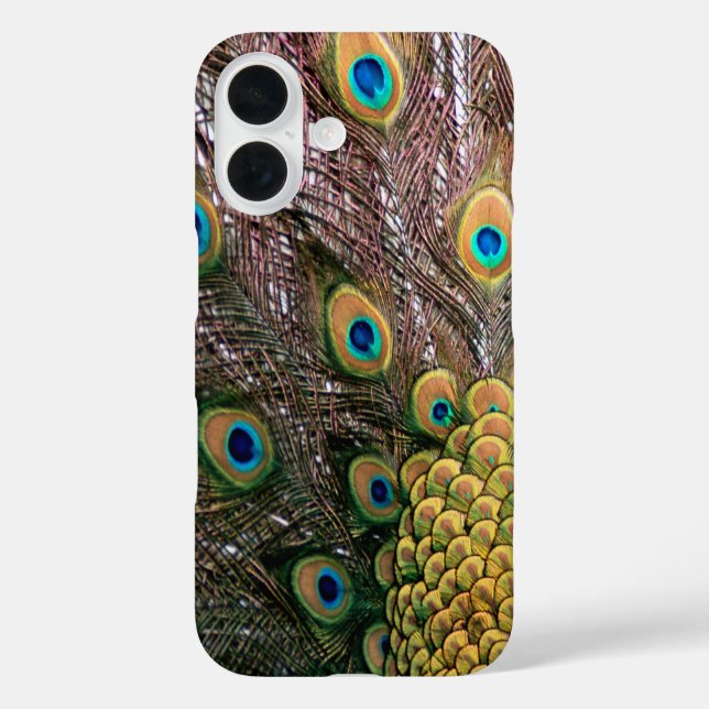 Peacock Feathers Emerald Green und Gold iPhone 16 Hülle (Rückseite)
