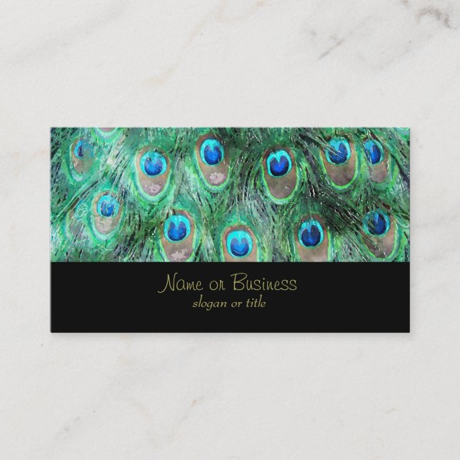 Peacock Feathers Exotic Wild Watercolor Muster Visitenkarte (Vorderseite)