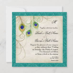 Peacock Feathers Faire-part de mariage - Bleu Turq