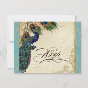 Peacock & Feathers Formal RSVP Réponse Aqua Blue