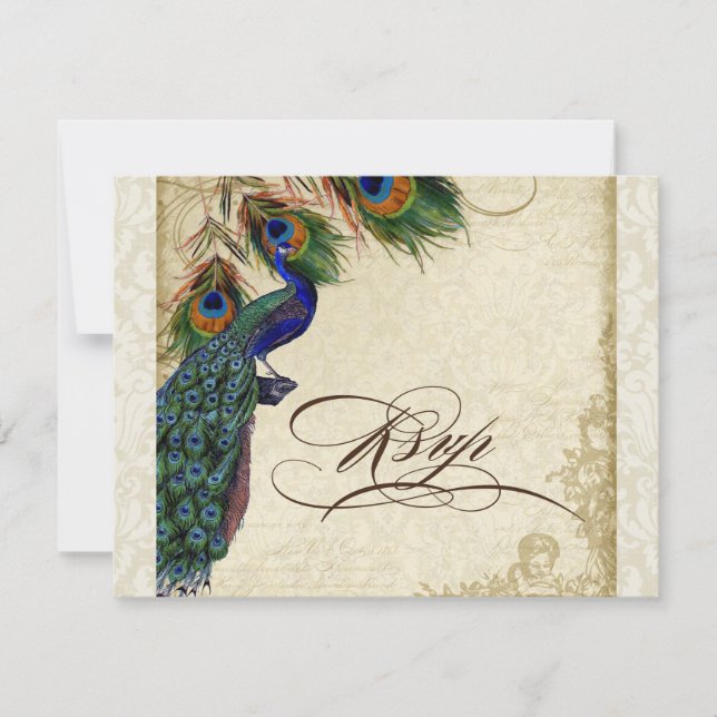 Peacock & Feathers Formal RSVP Response Cream (Devant)