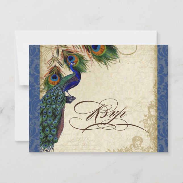 Peacock & Feathers Formal RSVP Response Marine Blu (Devant)