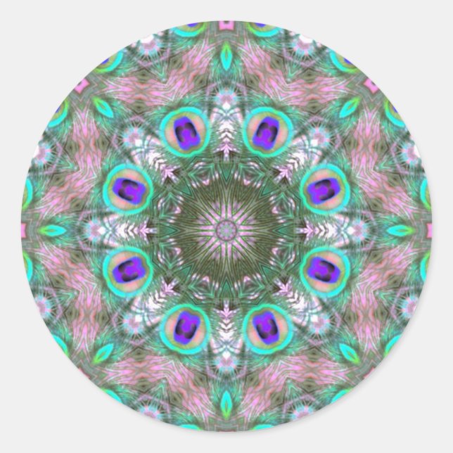Peacock Feathers Geometric Mandala Sticker (Vorderseite)