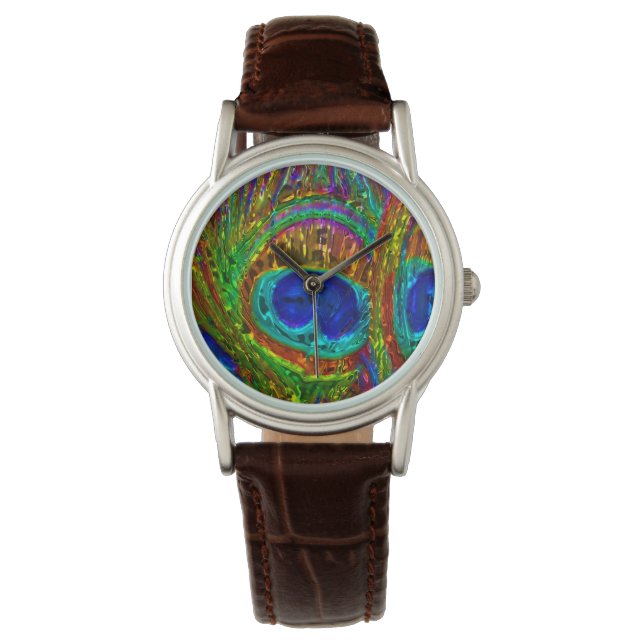 Peacock Feathers Glaskunst-Beobachtung und zahlrei Armbanduhr (Vorderseite)