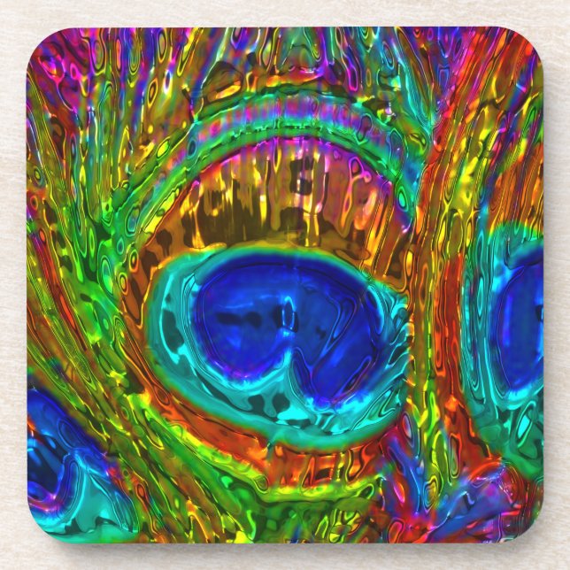 Peacock Feathers Glass Art 1 Untersetzer (Vorderseite)