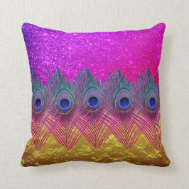 Peacock Feathers Glittery Pink Gold Fossil Funkeln Kissen