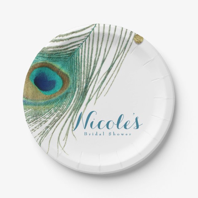 Peacock Feathers & Gold Boho Glam Party Pappteller (Vorderseite)