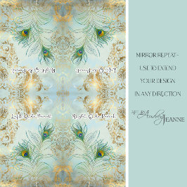 Peacock Feathers Gold und Dusty Blue Decoupage Seidenpapier