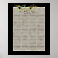 Peacock Feathers Guest Book Signer Poster