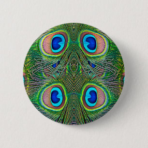 Peacock Feathers Kaleidoskop Print Button