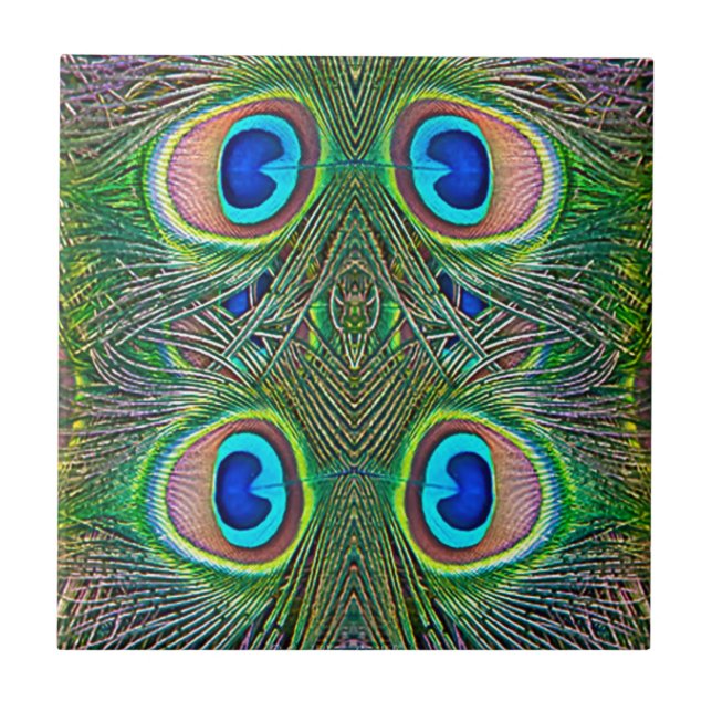 Peacock Feathers Kaleidoskop Print Fliese (Vorderseite)