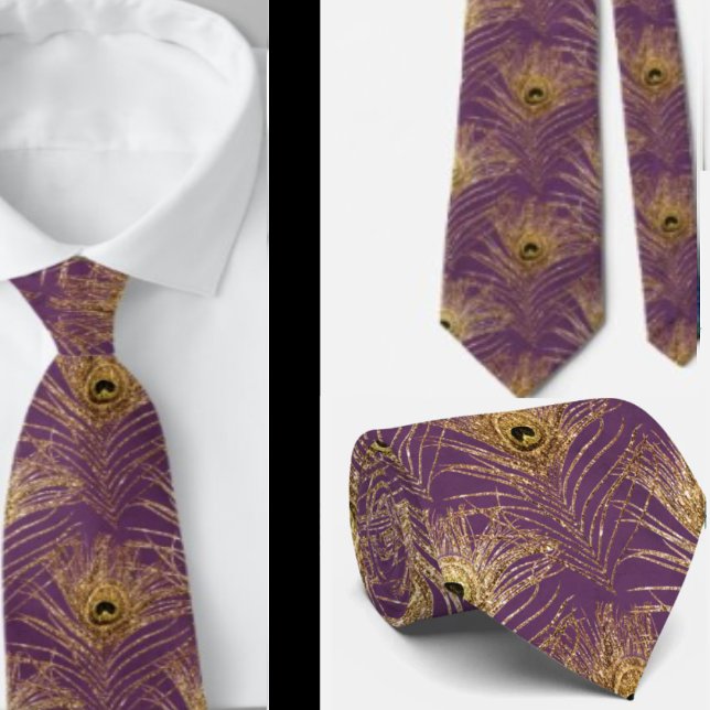Peacock Feathers Lila Gold Neck Tie Necktie Krawatte (Von Creator hochgeladen)