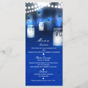 Peacock Feathers, Mason Jar & String Lights Menü Menükarte