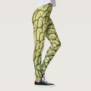 Peacock Feathers Motif Jaune Legging