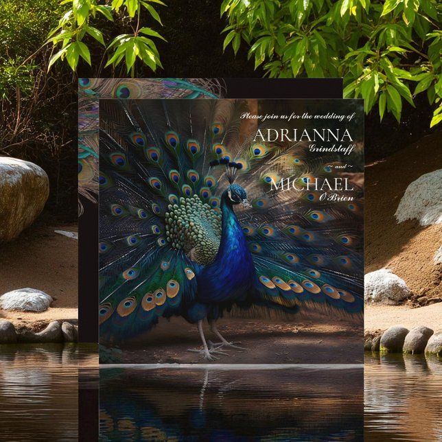 Peacock Feathers on Black Wedding Einladung (Von Creator hochgeladen)