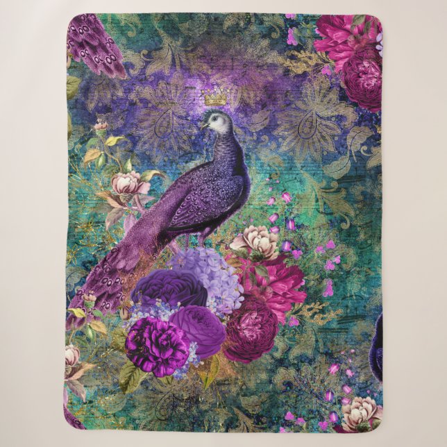 Peacock Feathers Peacocks Elegante Trendy Blanket Sherpadecke (Vorderseite)