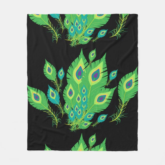 Peacock Feathers | Pfauenvögel | Art Fleecedecke (Vorderseite)