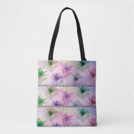Peacock Feathers Pink Silver Geschenk für sie Tasche