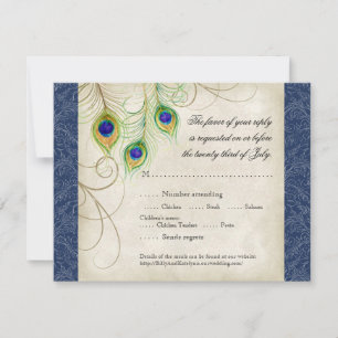 Peacock Feathers Royal Blue Faire-part de mariage