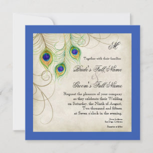 Peacock Feathers Royal Blue Wedding Einladung