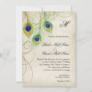 Peacock Feathers Royal Blue Wedding Einladung