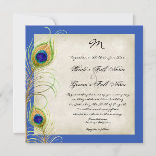 Peacock Feathers Royal Blue Wedding Einladung