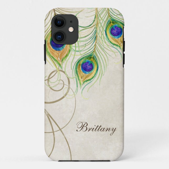 Peacock Feathers Royal Damask Personalisierte Name Case-Mate iPhone Hülle (Rückseite)