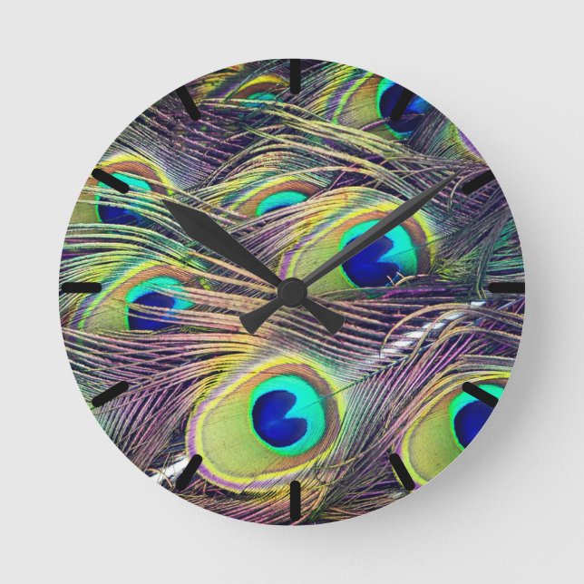 Peacock Feathers Runde Wanduhr (Vorderseite)