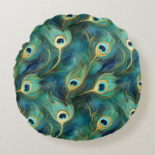 Peacock Feathers Rundes Kissen