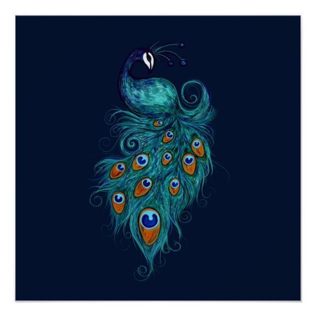 Peacock Feathers Teal Peacocks   Poster (Vorderseite)