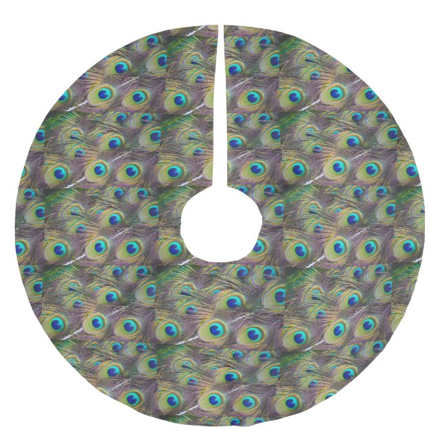 Peacock Feathers Tree Skirt Polyester Weihnachtsbaumdecke (Vorderseite)