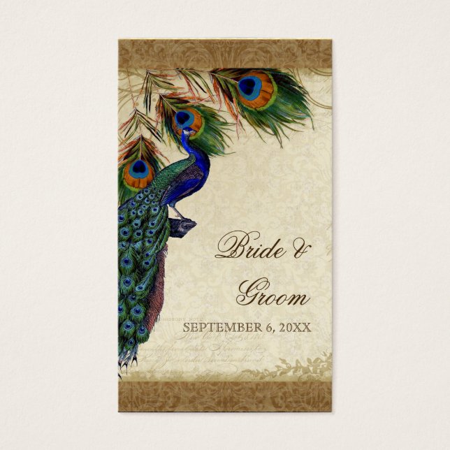 Peacock & Feathers Vintage Gold Look Damask Swirl (Devant)