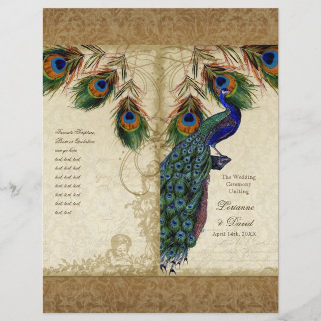 Peacock & Feathers Vintages Gold Look Damask Swirl (Vorderseite)