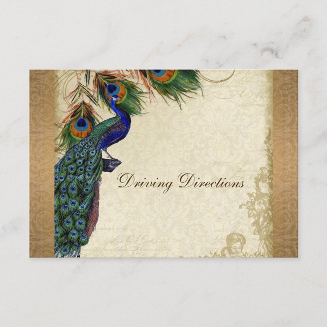Peacock & Feathers Vintages Gold Look Damask Swirl Begleitkarte (Vorderseite)