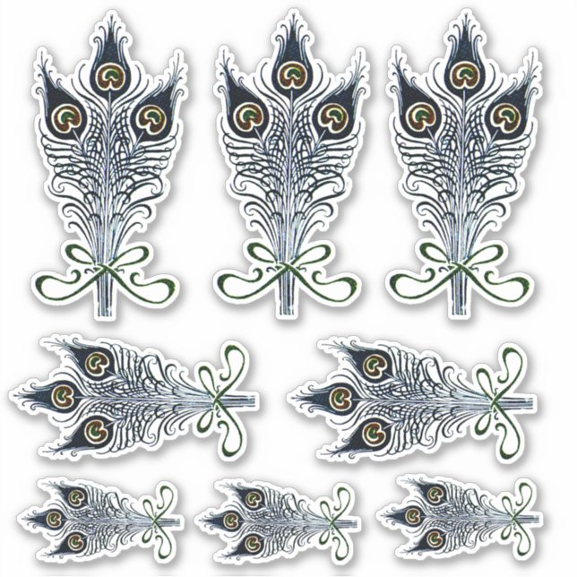 Peacock Feathers Vintages Jugendstil-Design Aufkleber (Vorderseite)