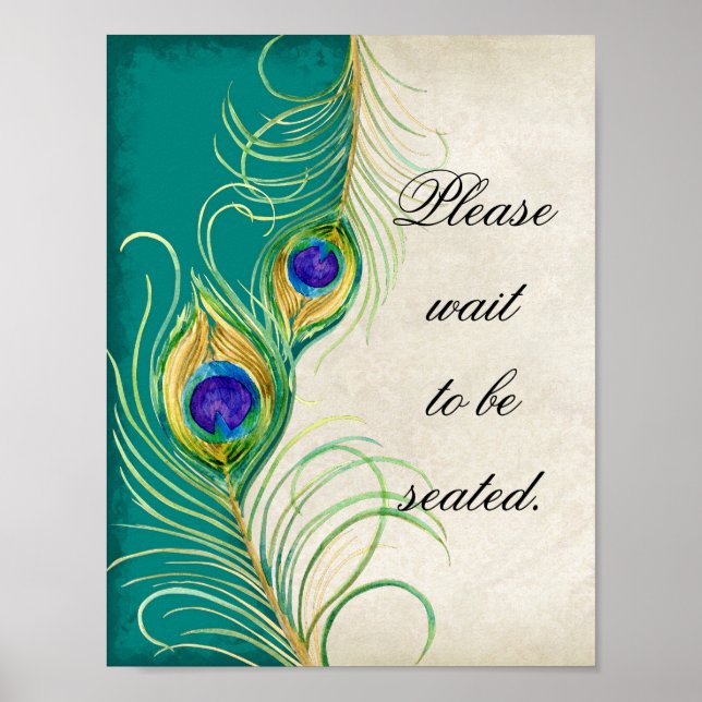 Peacock Feathers Wedding Fotografy Booth Sign Poster (Vorne)