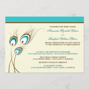 Peacock Feathers Wedding Invitation (aqua) Einladung