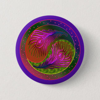 Peacock Feathers Yin Yang 2 Button