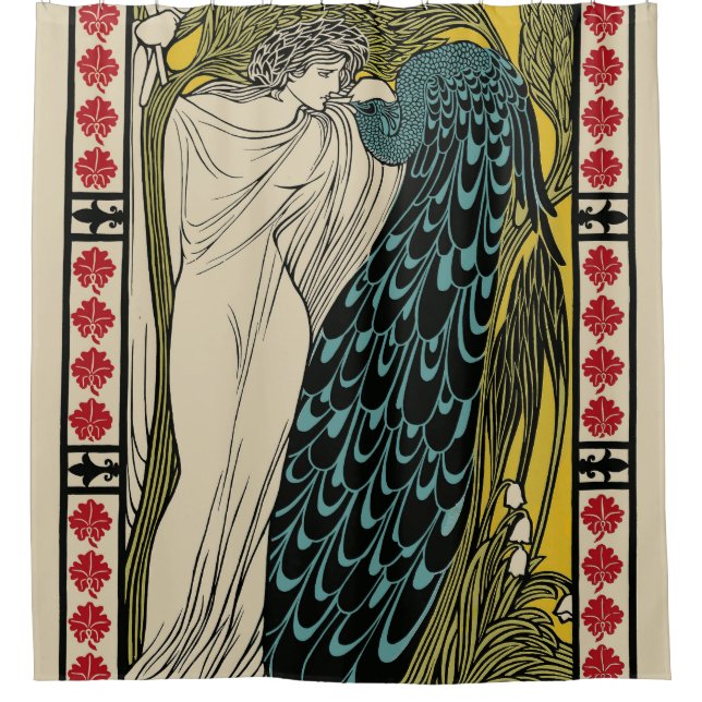 Peacock Fine Art Bird Nouveau Duschvorhang (Vorderseite)