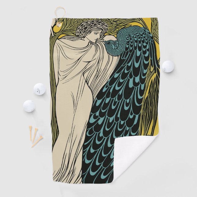 Peacock Fine Art Bird Nouveau Golfhandtuch (Insitu)