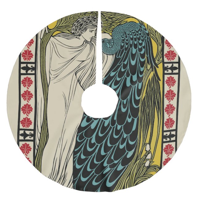 Peacock Fine Art Bird Nouveau Polyester Weihnachtsbaumdecke (Vorderseite)