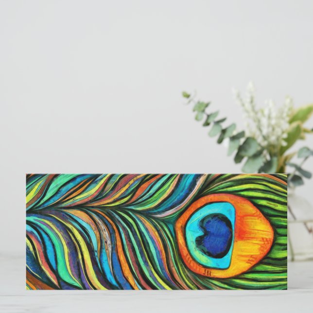 Peacock Firebird Feather Painting Flat Card (Stehend Vorderseite)