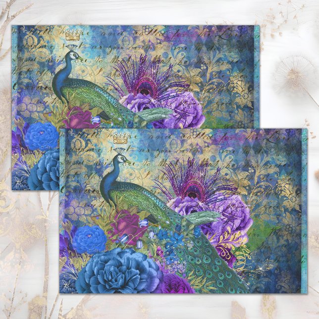 PEACOCK FLORAL COLLAGE DECOUPAGE SEIDENPAPIER (PEACOCK FLORAL COLLAGE DECOUPAGE TISSUE PAPER)