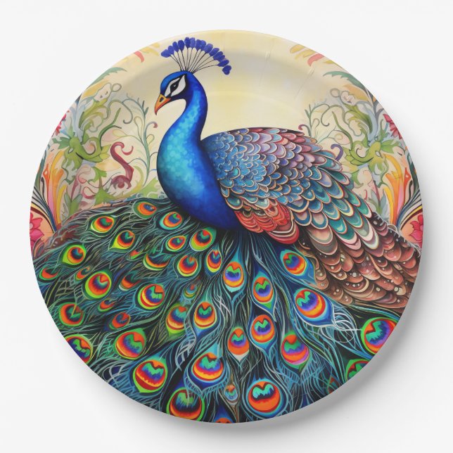 Peacock Floral Elegante Hübsch Pappteller (Vorderseite)