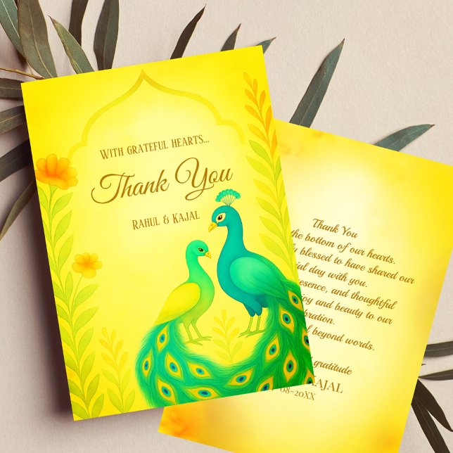 Peacock Floral Indian Wedding Danke Card (Von Creator hochgeladen)