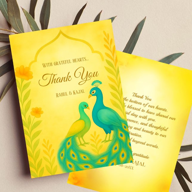 Peacock Floral Indian Wedding Danke Card (Von Creator hochgeladen)